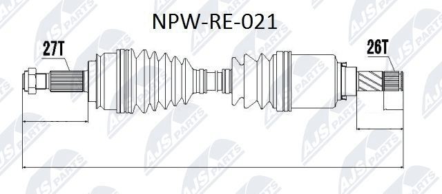 NTY NPW-RE-021: Drivaxel framaxel vänster, 673mm