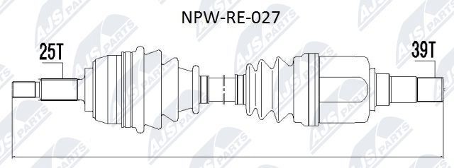 NTY NPW-RE-027: Pusašis priekinė ašis, kairė, 640mm