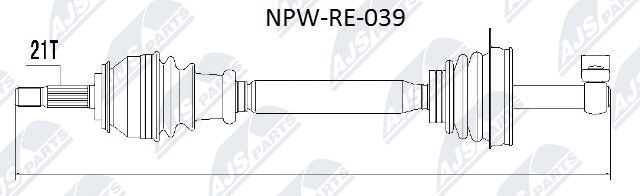 NTY NPW-RE-039: Pusašis priekinė ašis, kairė, 690mm