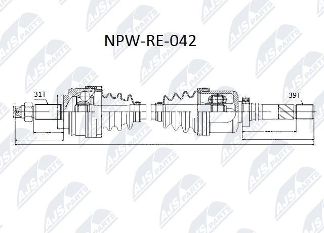 NTY NPW-RE-042: Drivaxel framaxel höger, framaxel, 1075mm