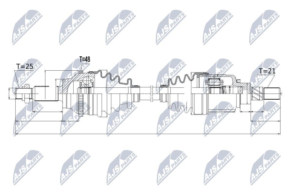 NTY NPW-RE-052: Semiasse Assale posteriore, Assale posteriore Sx, Assale posteriore Dx, 835mm