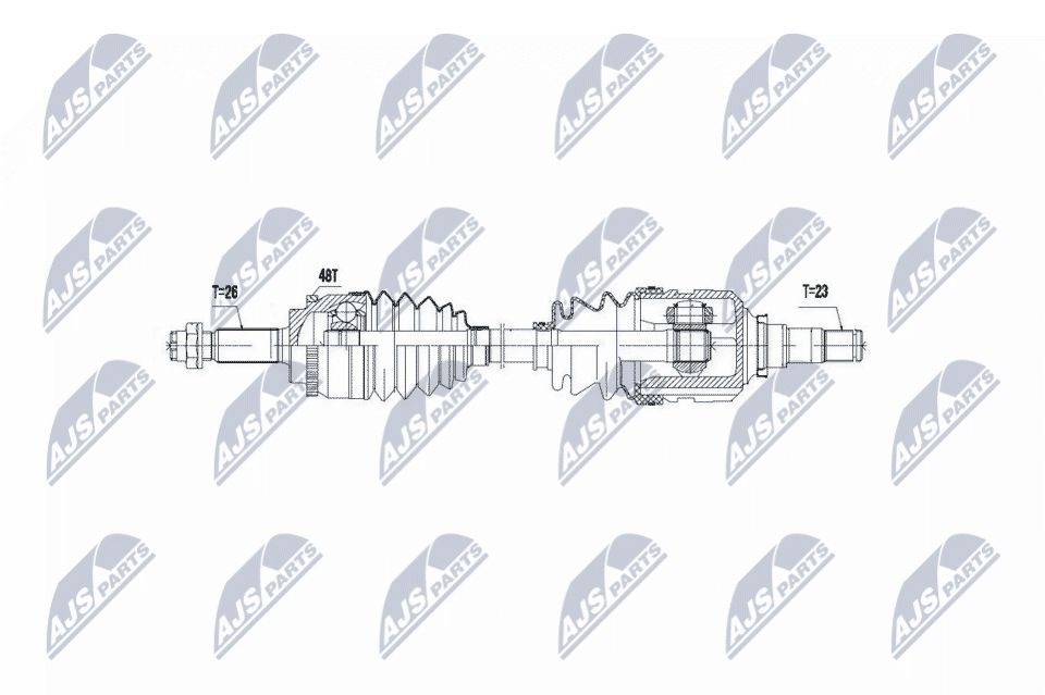 NTY NPW-TY-058: Drivaxel framaxel vänster, 635mm