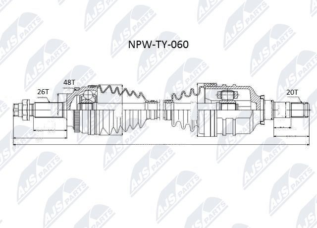 NTY NPW-TY-060: Pusašis priekinė ašis, kairė, 650mm