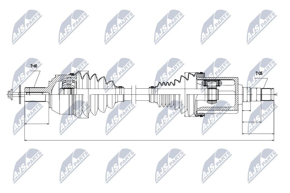NTY NPW-VV-022: Drivaxel framaxel vänster, 508mm