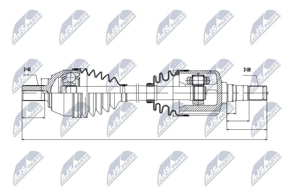 NTY NPW-VV-036: Drivaxel framaxel vänster, 590mm