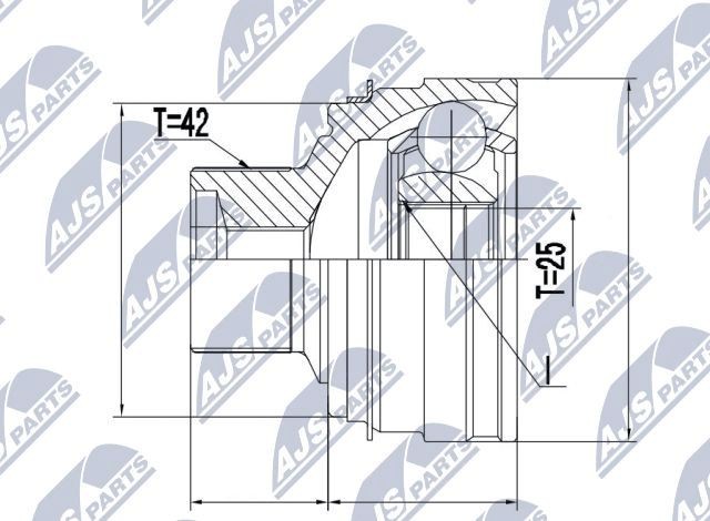 NTY NPZ-AU-055: Kit giunti semiasse lato ruota, Assale anteriore Sx, Assale anteriore Dx