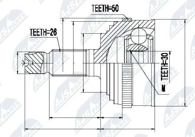 NTY NPZ-HD-042: Kit giunti semiasse Assale anteriore Dx, Assale anteriore Sx, con anello di sicurezza interno