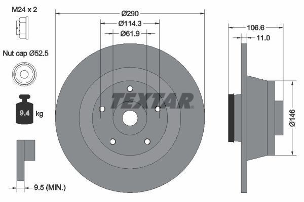 TEXTAR 92269603: Bremžu diski PRO Ø: 290mm, pilnīgi, Ø: 290mm, ar ass uzgriezni, pārklāts, ar integrētu magnētisko devēja gredzenu, ar riteņa rumbas gultni, bez riteņu stiprināšanas skrūvēm, ar riteņa rumbu