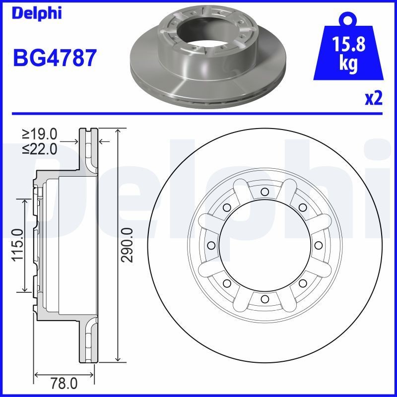 DELPHI BG4787: Piduriketas Ø: 290mm, õhutusega, Ø: 290mm, õlitatud
