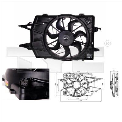 TYC 810-0018: Ventilator, radiator 395mm, cu rama aerisire radiator, cu rezistenta sarcina