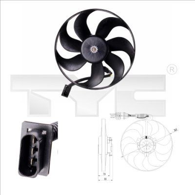 TYC 837-0002: Ventilator, radiator 345mm, fara rama aerisire radiator, cu rezistenta sarcina