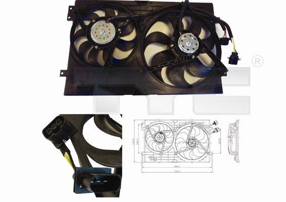 TYC 837-0024: Radiaatori ventilaator 345mm, koos jahutusventilaatoriraamiga(Zarge), koos koormusvastupanuga