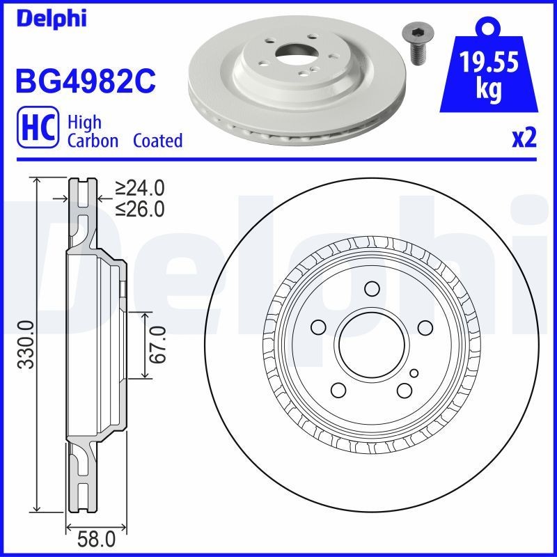 DELPHI BG4982C: Piduriketas Ø: 330mm, õhutusega, Ø: 330mm, kaetud