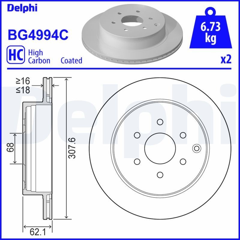 DELPHI BG4994C: Piduriketas Ø: 308mm, õhutusega, Ø: 308mm, kaetud