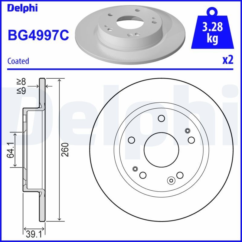 DELPHI BG4997C: Piduriketas Ø: 260mm, täis, Ø: 260mm, kaetud