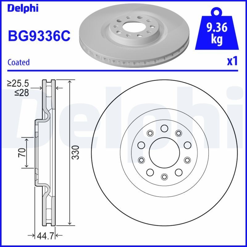DELPHI BG9336C: Piduriketas Ø: 330mm, õhutusega, Ø: 330mm, kaetud