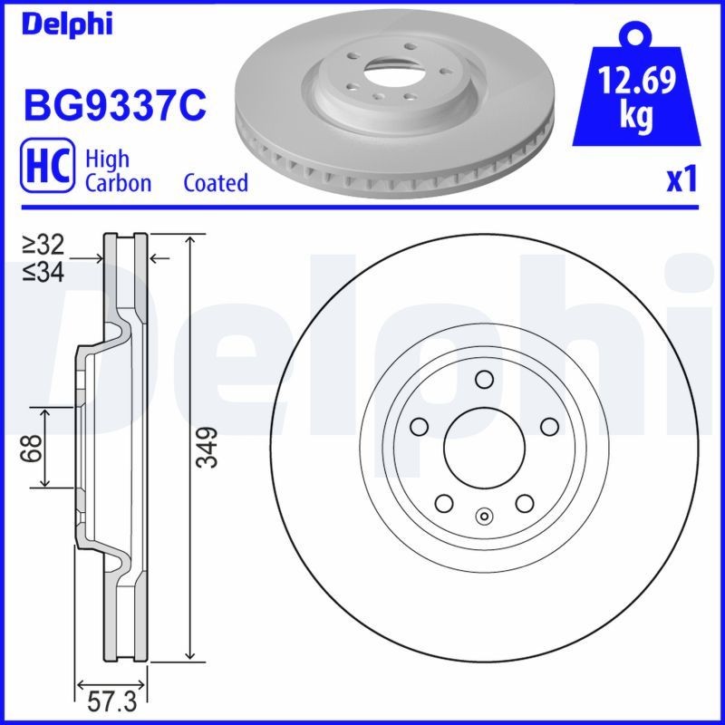 DELPHI BG9337C: Piduriketas Ø: 349mm, õhutusega, Ø: 349mm, kaetud