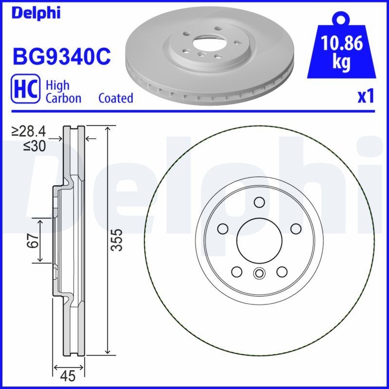 DELPHI BG9340C: Piduriketas Ø: 335mm, õhutusega, Ø: 335mm, kaetud