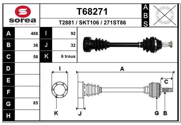 EAI T68271: Arbre de transmission 488mm
