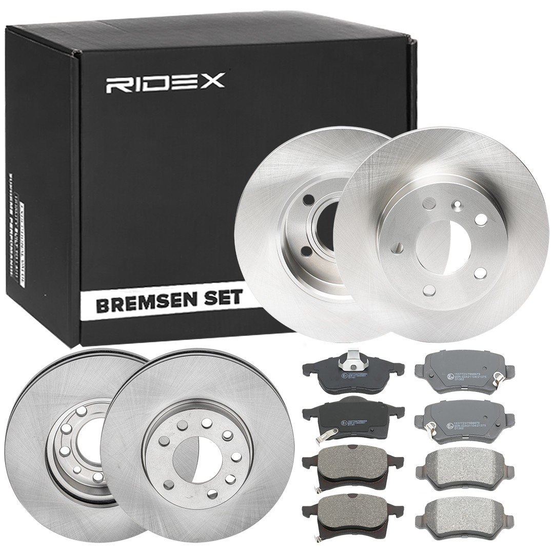 RIDEX 3405B0323: Pidurikomplekt, ketaspidur Tagasild, Esisild, Ø: 264, 280mm, täis, sisemine õhutus