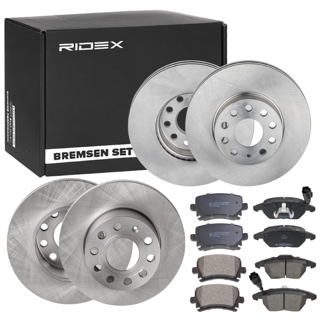 RIDEX 3405B0334: Kit dischi e pastiglie Assale posteriore, Assale anteriore, Ø: 256mm, ventilazione interna, pieno