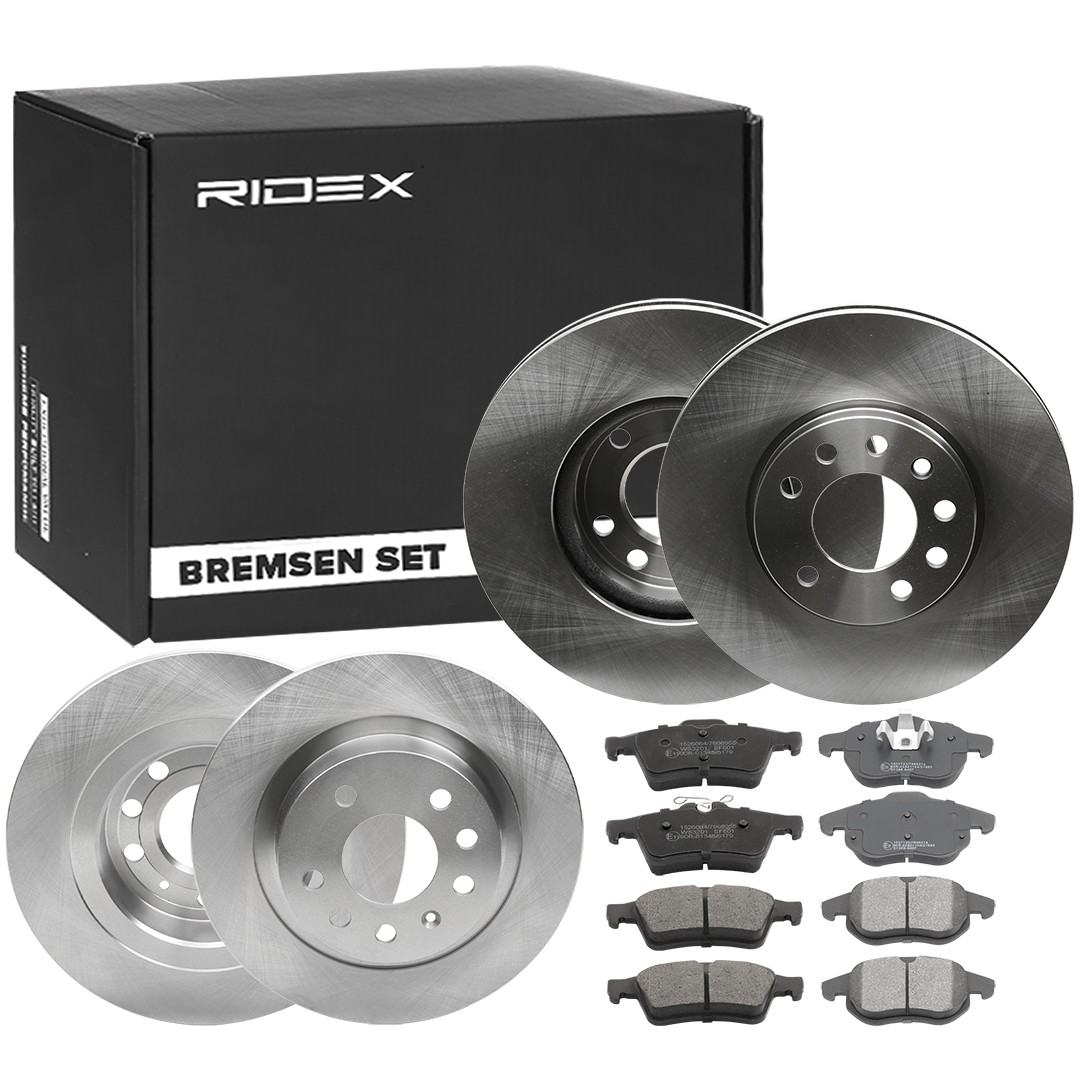 RIDEX 3405B0345: Pidurikomplekt, ketaspidur Tagasild, Esisild, Ø: 278, 285mm, täis, sisemine õhutus