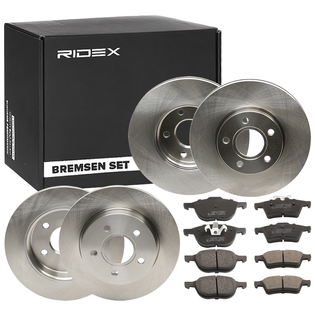 RIDEX 3405B0354: Pidurikomplekt, ketaspidur Tagasild, Esisild, Ø: 278, 265mm, sisemine õhutus, täis