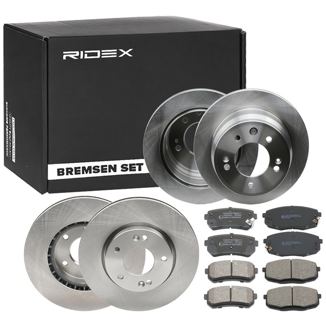RIDEX 3405B0360: Disques et plaquettes de freins Essieu arrière, Essieu avant, Ø: 262mm, plein, ventilé de l'intérieur