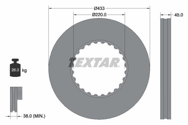 TEXTAR 93272000: Piduriketas Ø: 433mm, sisemine õhutus, Ø: 433mm, ilma rattakeskmeta, ilma rattalaagrita, ilma rattakinnituspoltideta