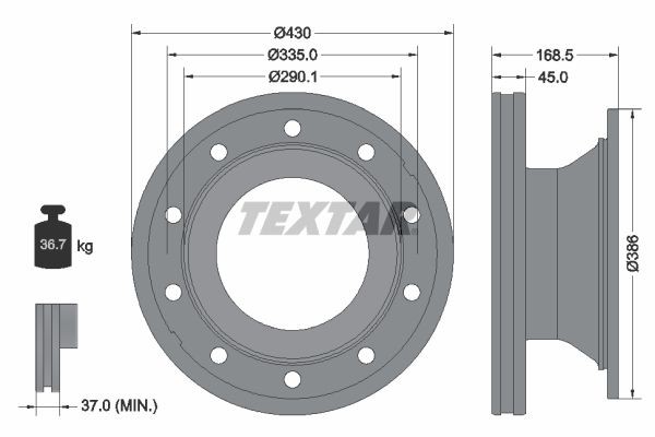 TEXTAR 93296100: Disc de frână Ř: 430mm, ventilat interior, Ř: 430mm, fara butuc roata, fara rulment roata, fara suruburi de fixare roata