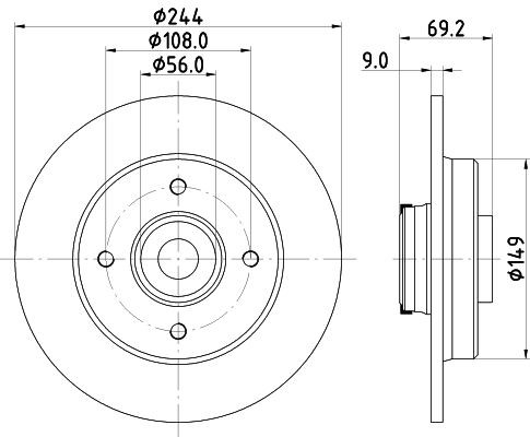 MINTEX MDC2879C: Piduriketas Ø: 244mm, täis, Ø: 244mm, teljemutriga, kaetud, koos integreeritud magnetilise anduriga, koos rattalaagriga, ilma rattakinnituspoltideta, koos rattakeskmega