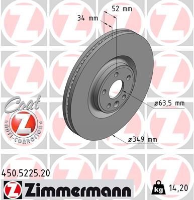 ZIMMERMANN 450.5225.20: Disc de frână COAT Z Ř: 349mm, ventilat interior, Ř: 349mm, acoperit (cu un strat protector)