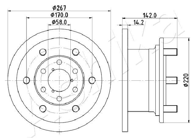 ASHIKA 60-00-0254: Disc de frână Ř: 267mm, plin, Ř: 267mm