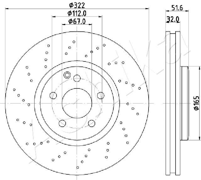 ASHIKA 60-00-0528: Piduriketas Esisild, Ø: 322mm, augustatud/sise, Ø: 322mm