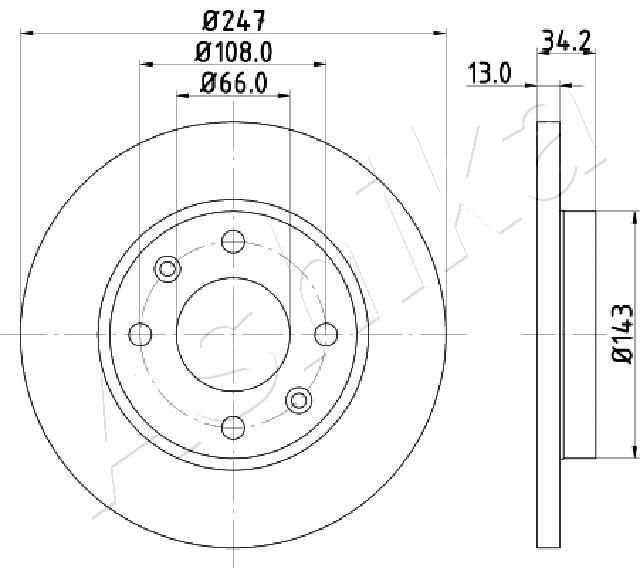 ASHIKA 60-00-0630: Disc de frână punte fata, Ř: 247mm, plin, Ř: 247mm