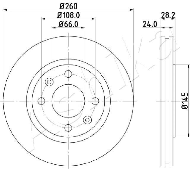 ASHIKA 60-00-0632: Piduriketas Esisild, Ø: 260mm, õhutusega, Ø: 260mm