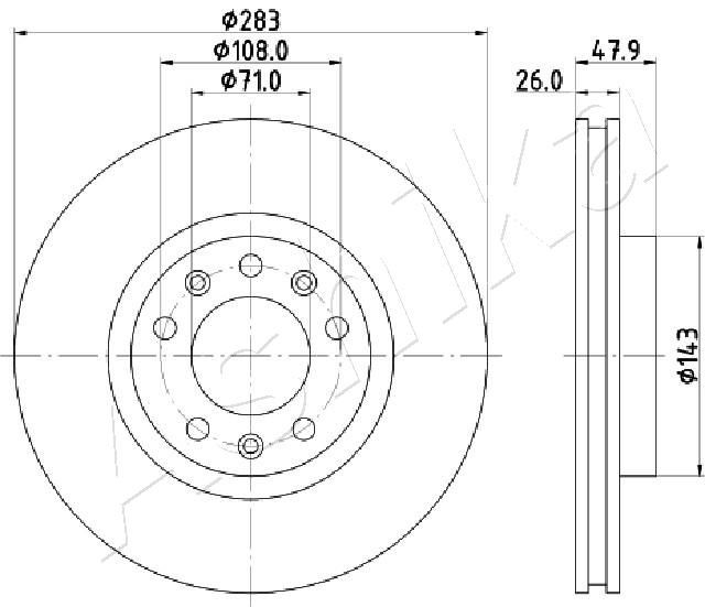 ASHIKA 60-00-0637: Piduriketas Esisild, Ø: 283mm, õhutusega, Ø: 283mm