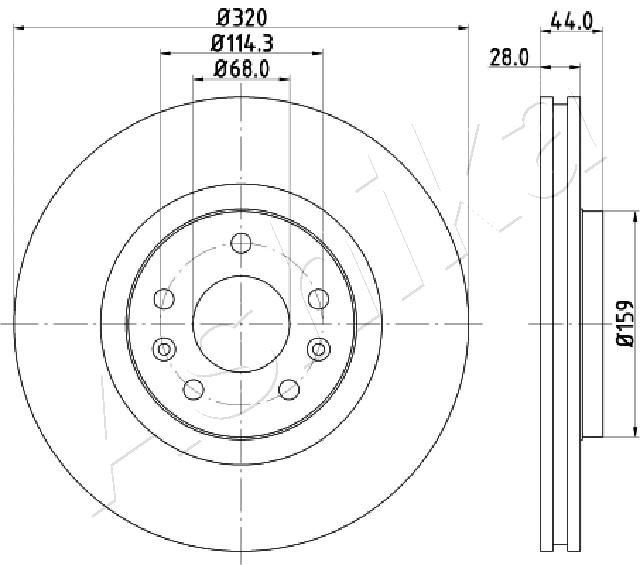 ASHIKA 60-00-0702: Piduriketas Esisild, Ø: 320mm, õhutusega, Ø: 320mm