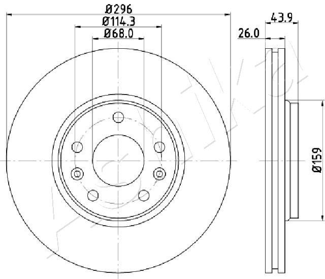 ASHIKA 60-00-0707: Piduriketas Esisild, Ø: 296mm, õhutusega, Ø: 296mm