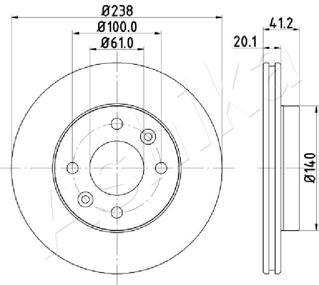 ASHIKA 60-00-0708: Piduriketas Esisild, Ø: 238mm, õhutusega, Ø: 238mm
