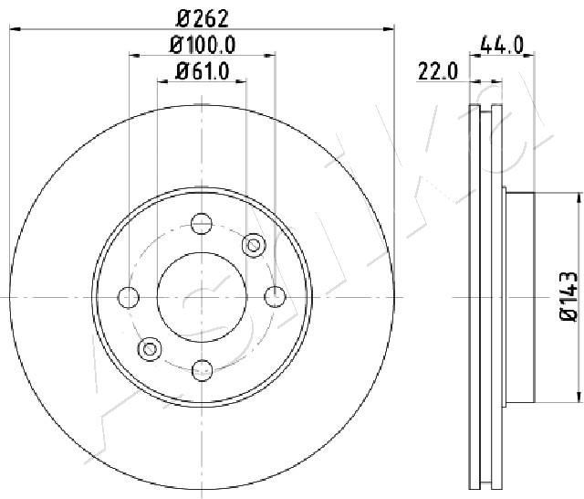 ASHIKA 60-00-0709: Piduriketas Esisild, Ø: 262mm, õhutusega, Ø: 262mm
