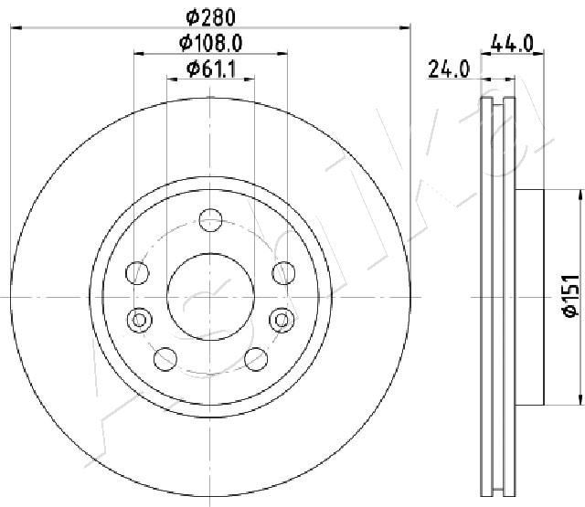ASHIKA 60-00-0716: Bremžu diski Ø: 280mm, ventilējams, Ø: 280mm