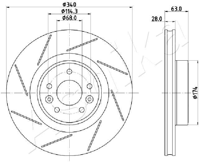 ASHIKA 60-00-0717: Disc de frână punte fata, Ř: 340mm, fante de ventilare, Ř: 340mm