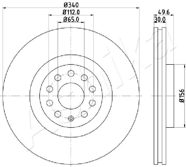 ASHIKA 60-00-0907: Disc de frână punte fata, Ř: 340mm, ventilat, Ř: 340mm