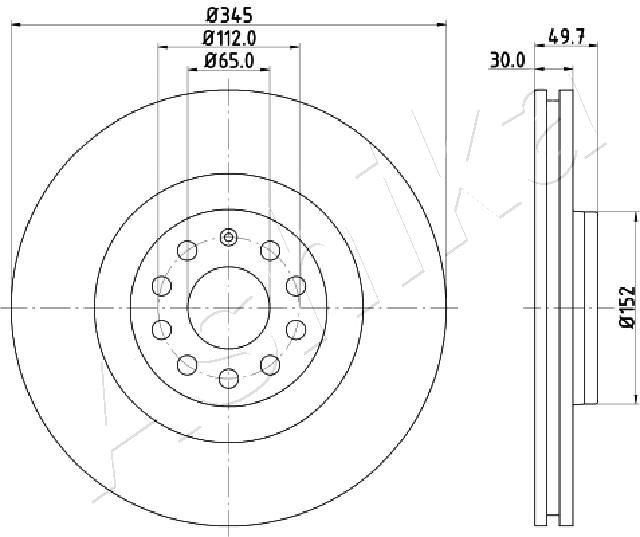 ASHIKA 60-00-0908: Bremseskive framaksel, Ø: 345mm, ventilert, Ø: 345mm