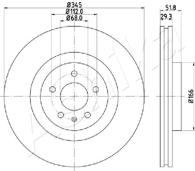 ASHIKA 60-00-0918: Piduriketas Esisild, Ø: 345mm, õhutusega, Ø: 345mm