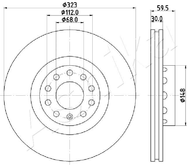 ASHIKA 60-00-0922: Disc de frână punte fata, Ř: 323mm, ventilat, Ř: 323mm
