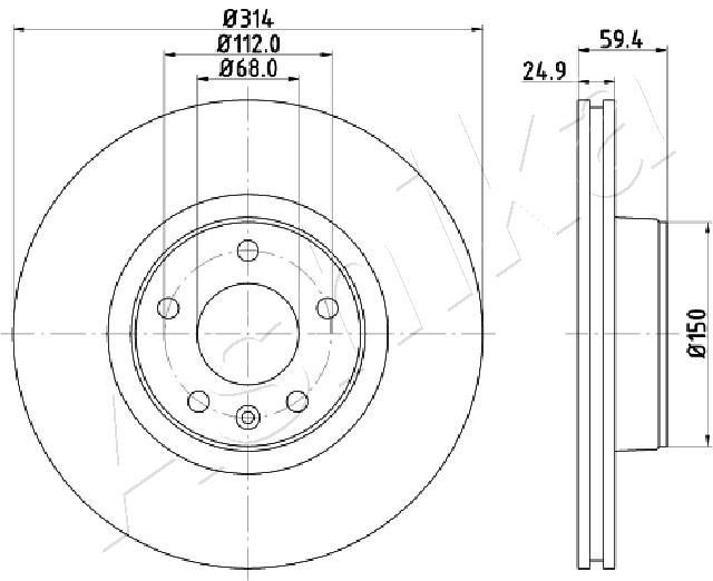 ASHIKA 60-00-0927: Disc de frână Ř: 314mm, ventilat, Ř: 314mm