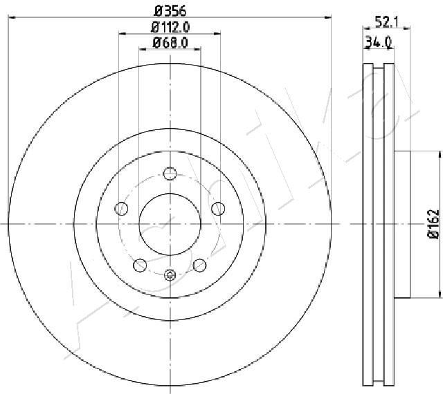 ASHIKA 60-00-0929: Piduriketas Esisild, Ø: 356mm, õhutusega, Ø: 356mm