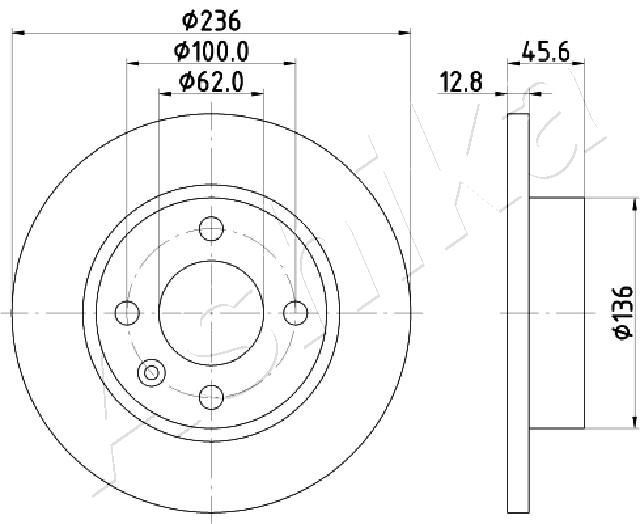 ASHIKA 60-00-0946: Disc de frână punte fata, Ř: 236mm, plin, Ř: 236mm